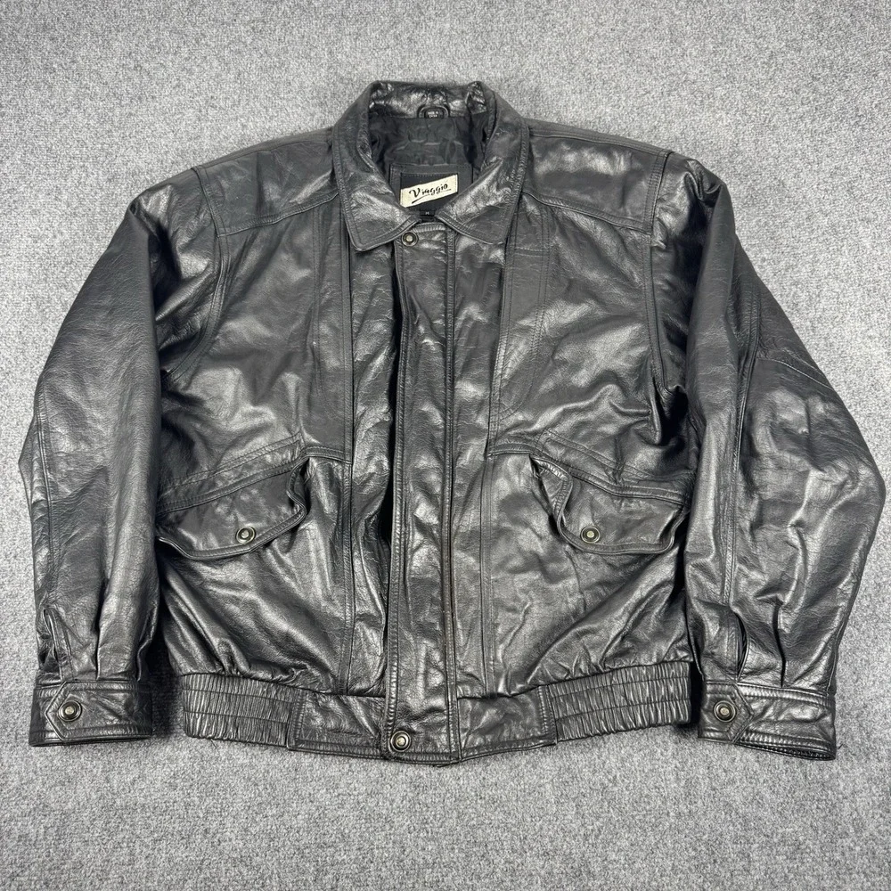 Vintage Black Leather Jacket Korean Style Viaggio M Mens Zip Up Classic